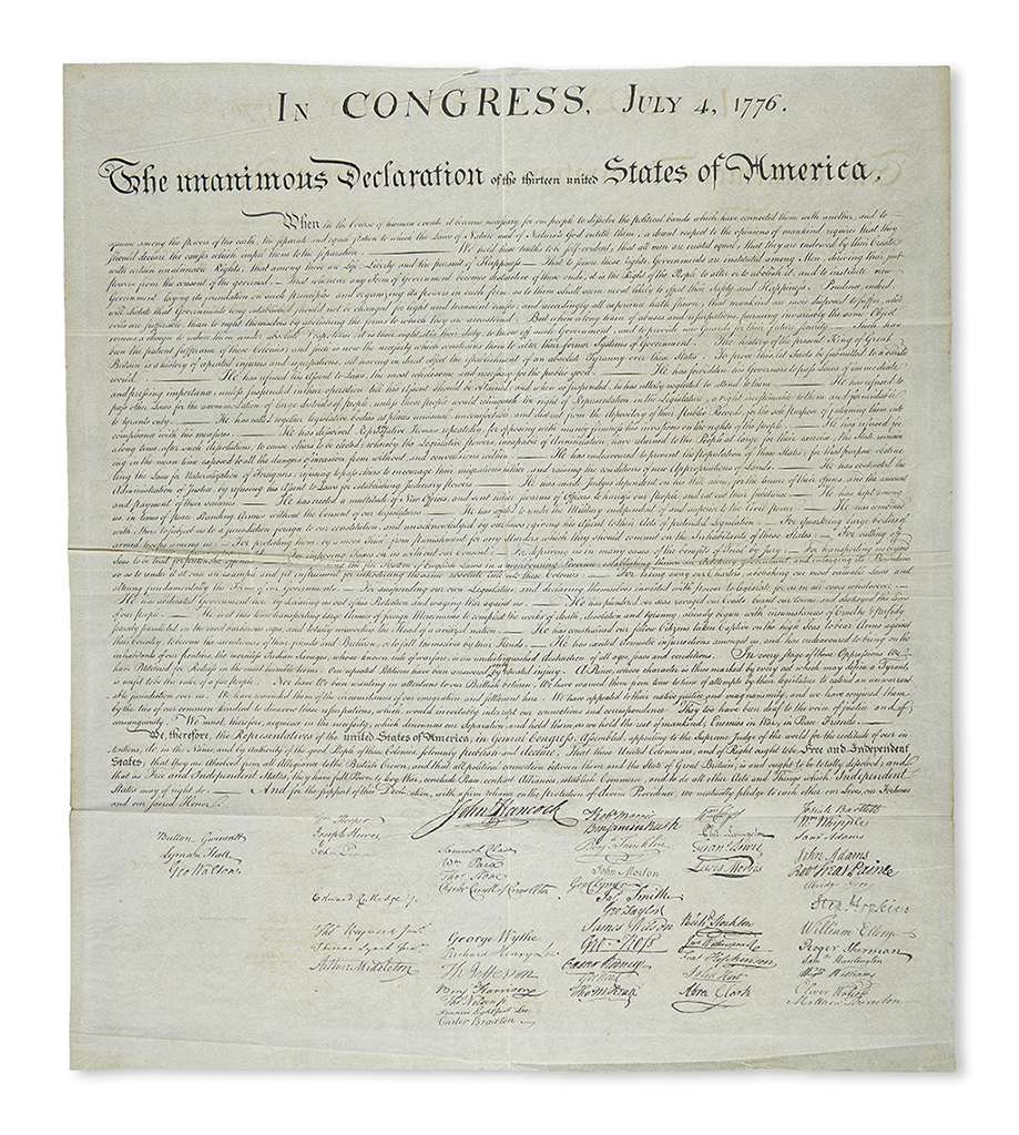 (DECLARATION OF INDEPENDENCE.) Stone, William J.; engraver. In Congress, July 4, 1776. The Unanimous Declaration